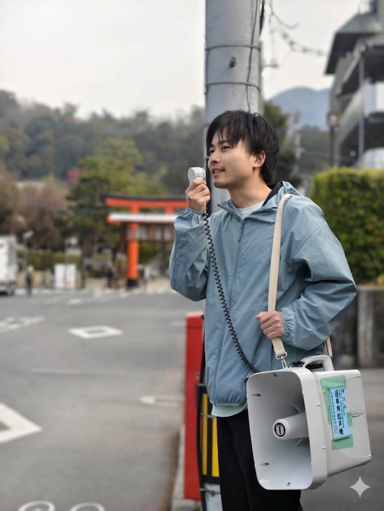 街頭で演説する酒井ゆうすけ